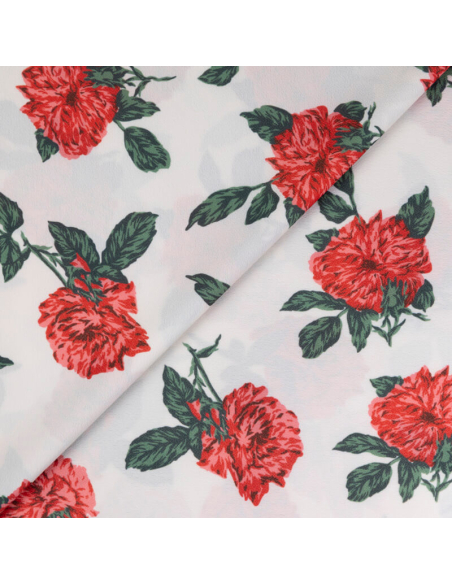 Crêpe imprimé - Fleurs rouges fond écru