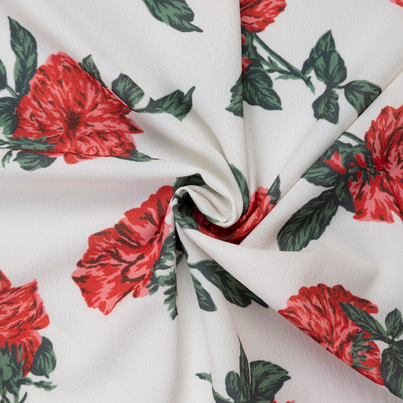 Crêpe imprimé - Fleurs rouges fond écru