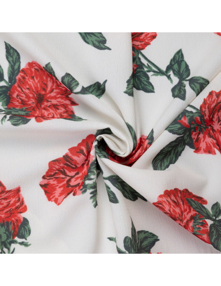 Crêpe imprimé - Fleurs rouges fond écru