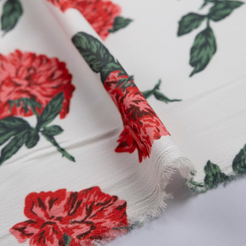 Crêpe imprimé - Fleurs rouges fond écru
