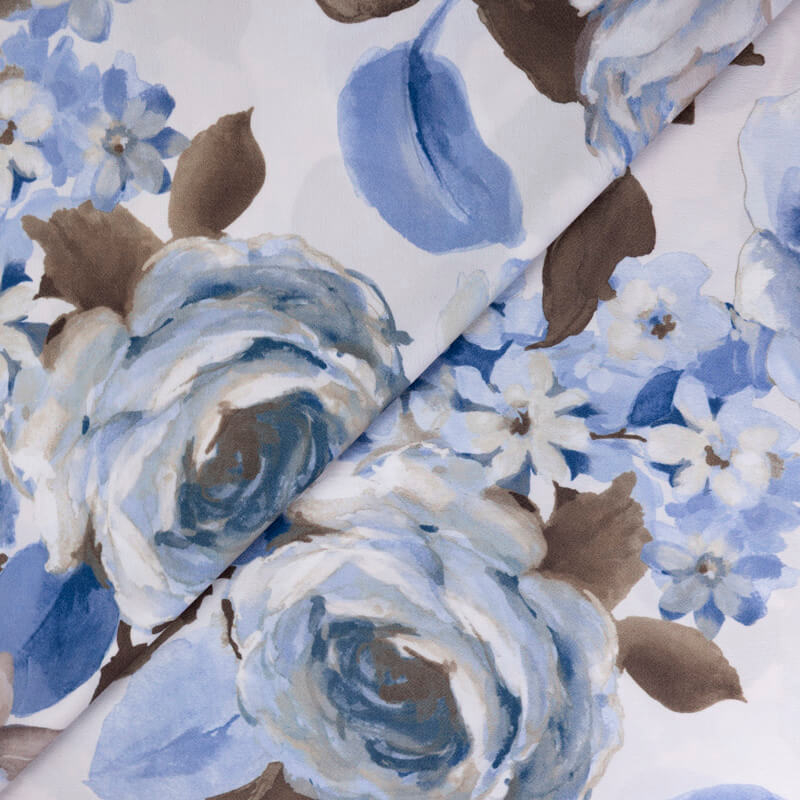 Crêpe imprimé - Roses bleues aquarelle