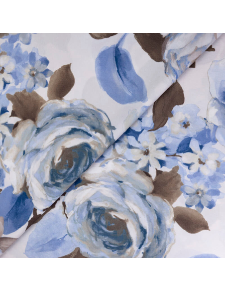 Crêpe imprimé - Roses bleues aquarelle