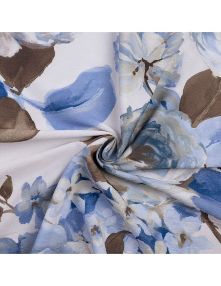 Crêpe imprimé - Roses bleues aquarelle
