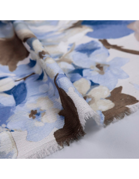 Crêpe imprimé - Roses bleues aquarelle