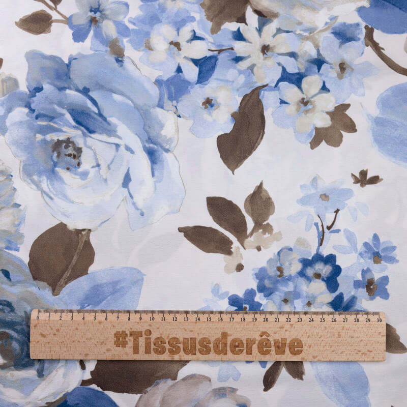 Crêpe imprimé - Roses bleues aquarelle