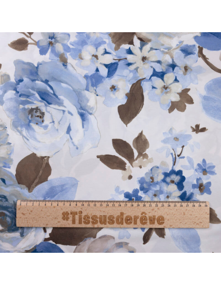 Crêpe imprimé - Roses bleues aquarelle