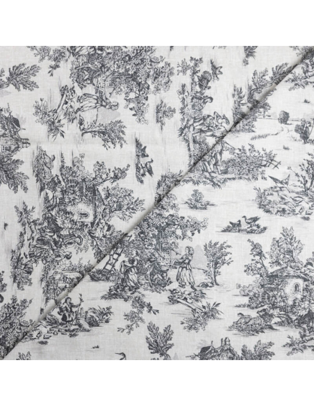 Tissu 100% coton Toile de Jouy - Noir