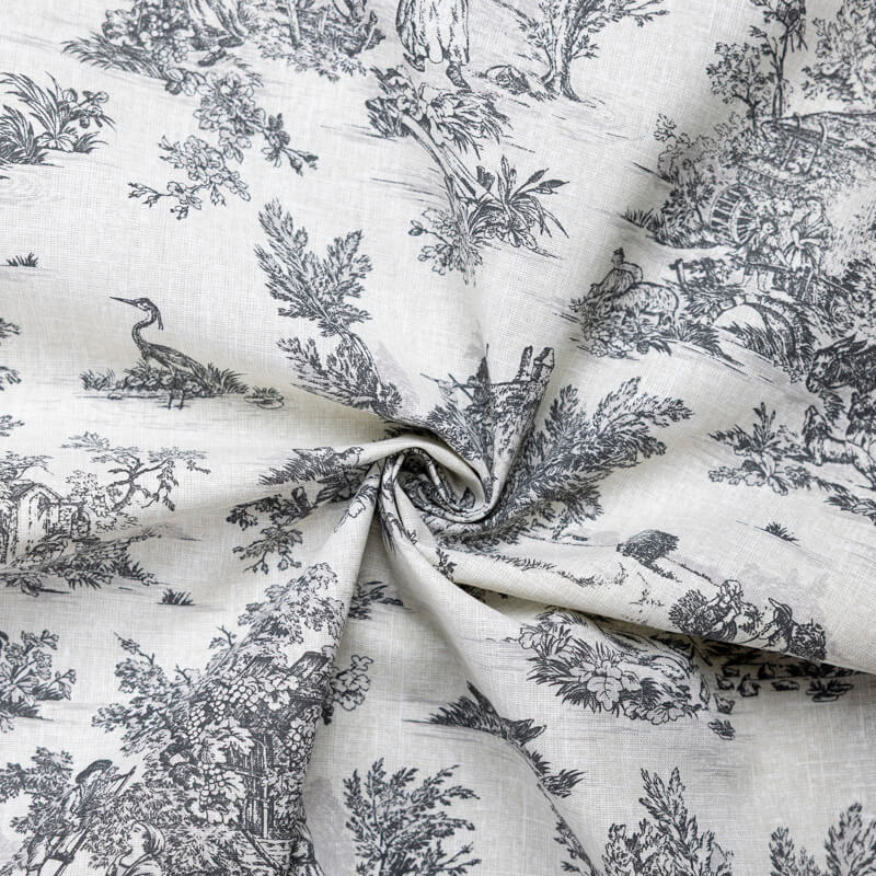 Tissu 100% coton Toile de Jouy - Noir