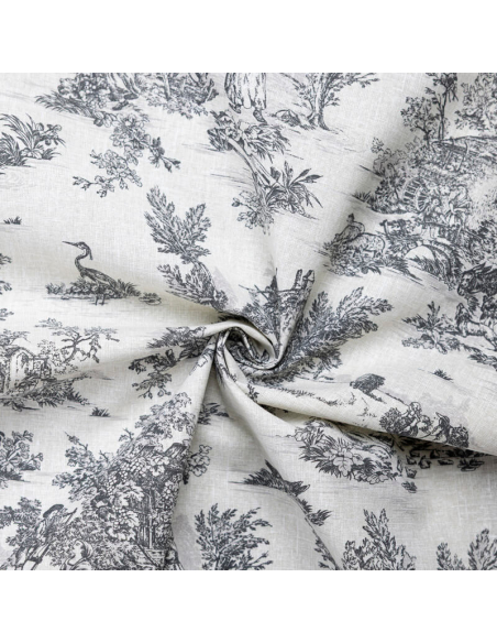 Tissu 100% coton Toile de Jouy - Noir