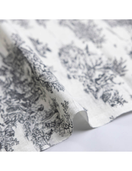 Tissu 100% coton Toile de Jouy - Noir