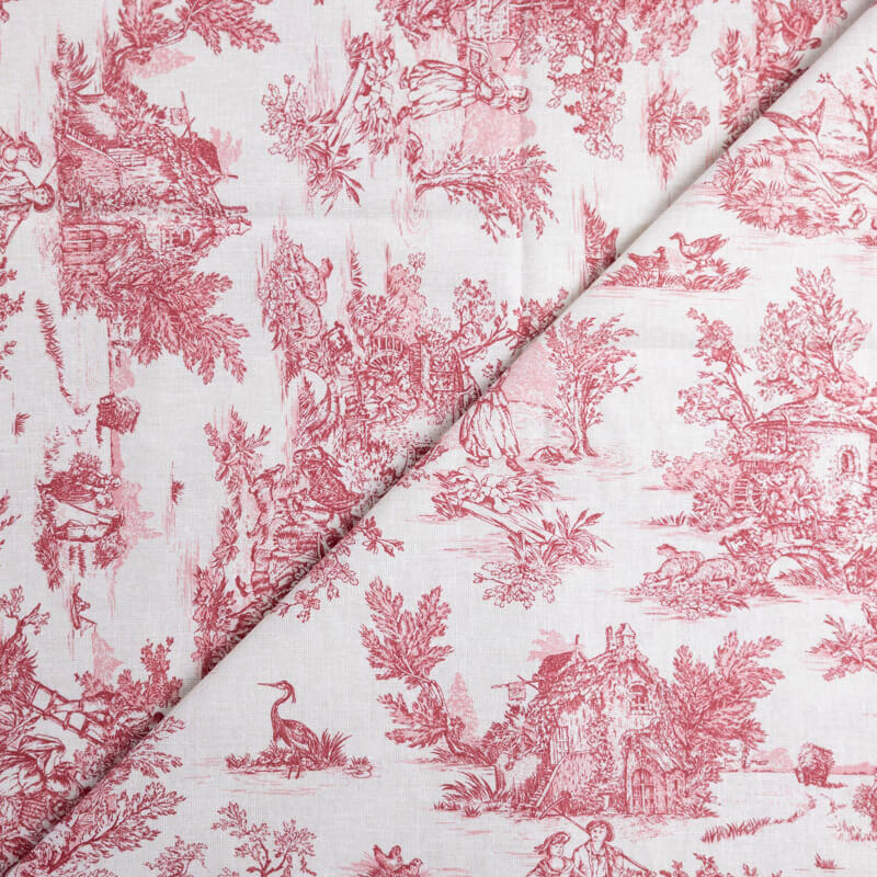 Tissu 100% coton Toile de Jouy - Rouge