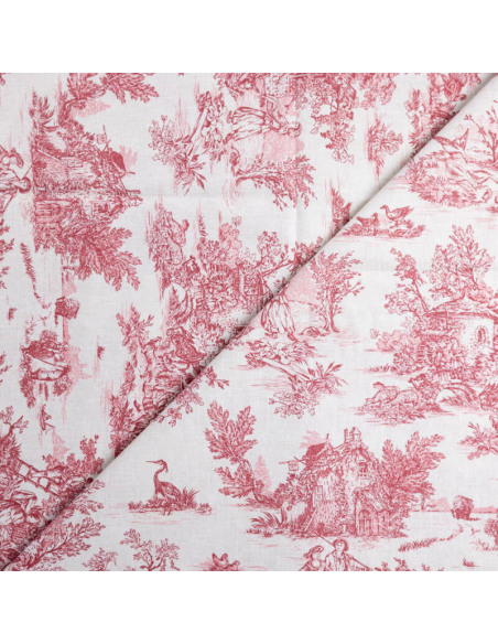 Tissu 100% coton Toile de Jouy - Rouge