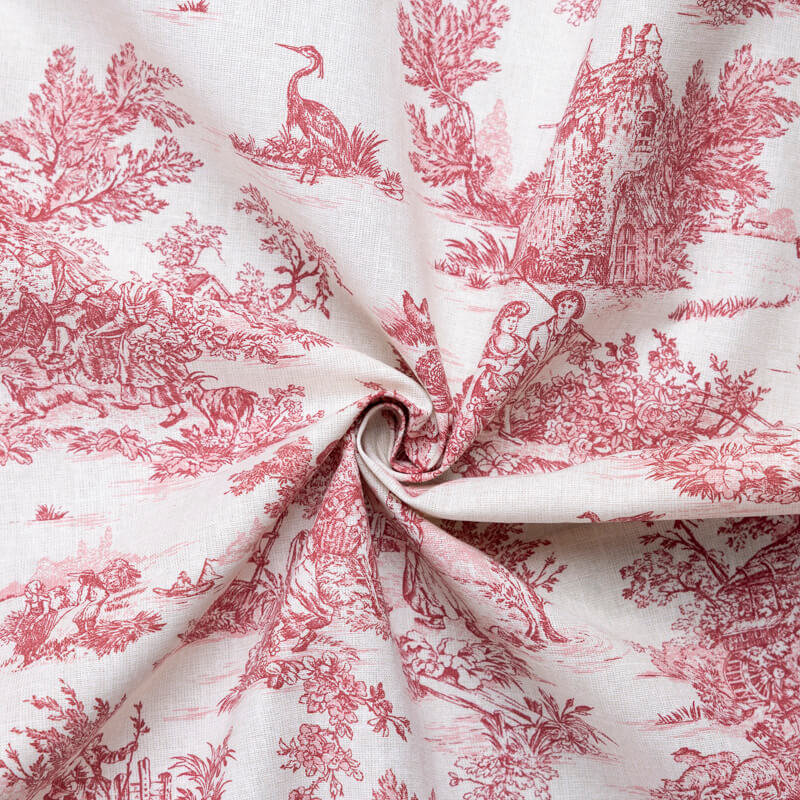 Tissu 100% coton Toile de Jouy - Rouge