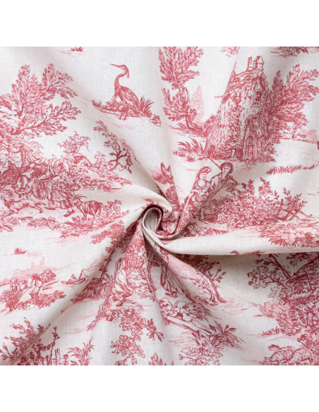 Tissu 100% coton Toile de Jouy - Rouge