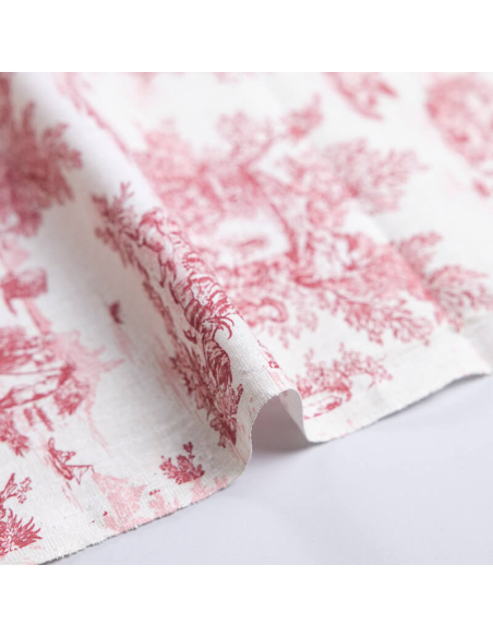 Tissu 100% coton Toile de Jouy - Rouge
