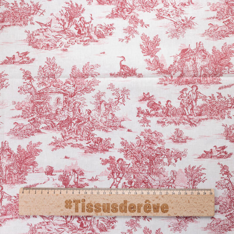 Tissu 100% coton Toile de Jouy - Rouge
