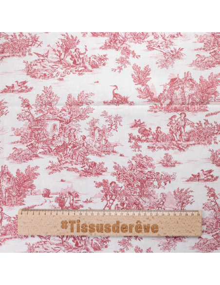 Tissu 100% coton Toile de Jouy - Rouge