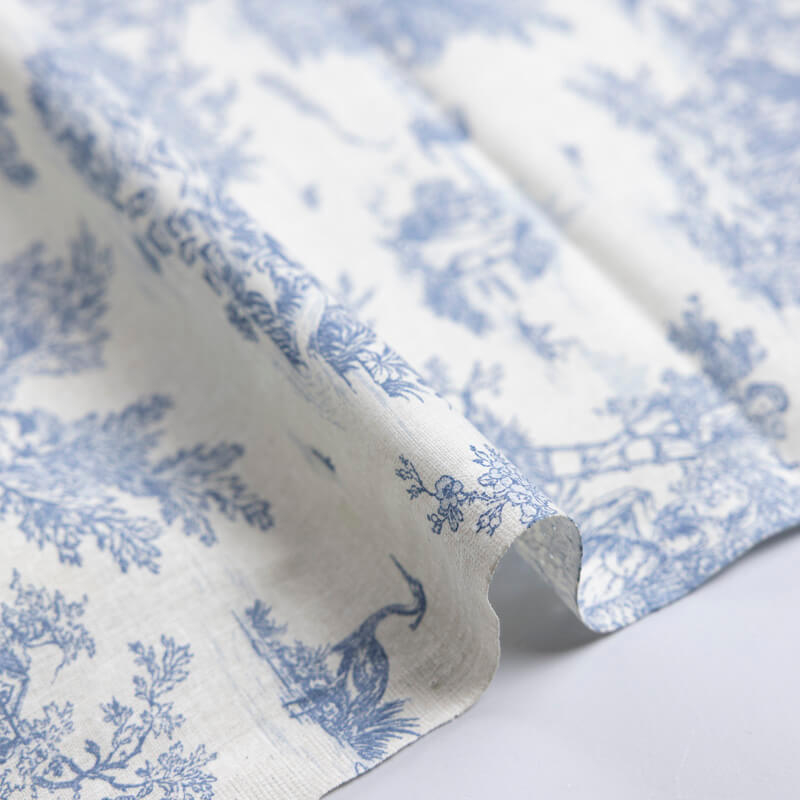 Tissu 100% coton Toile de Jouy - Bleu