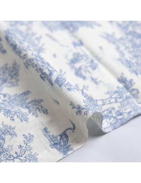 Tissu 100% coton Toile de Jouy - Bleu