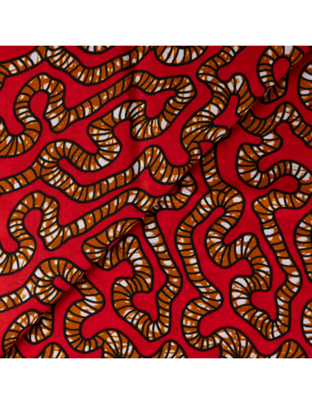Tissu Wax 100% coton – Motif serpentin rouge (coupon de 2,70 mètres)