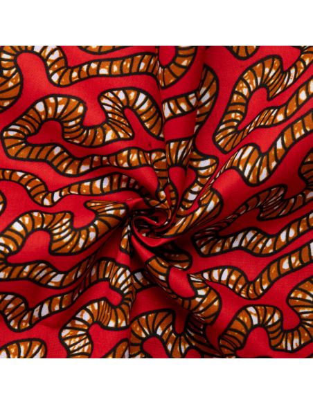 Tissu Wax 100% coton – Motif serpentin rouge (coupon de 2,70 mètres)