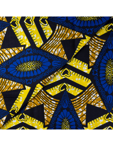 Tissu Wax 100% coton – Motif losanges bleus et jaunes (coupon de 2,70 mètres)