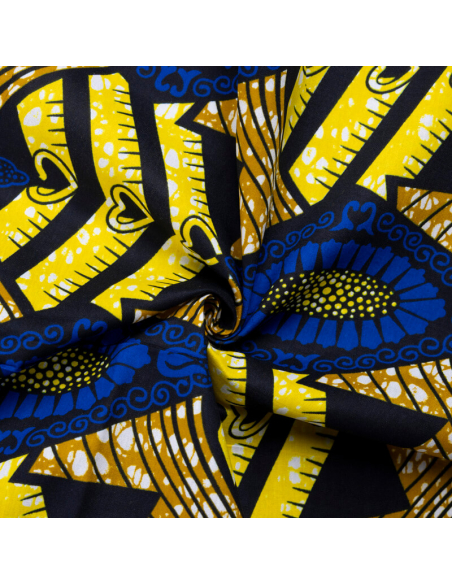 Tissu Wax 100% coton – Motif losanges bleus et jaunes (coupon de 2,70 mètres)