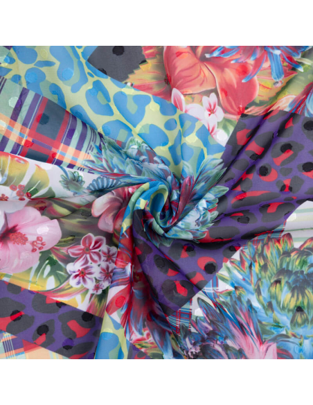 Mousseline jacquard – Patchwork floral multicolore