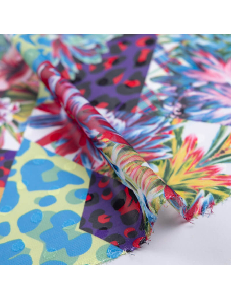 Mousseline jacquard – Patchwork floral multicolore