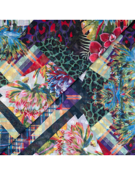 Mousseline jacquard – Patchwork floral multicolore
