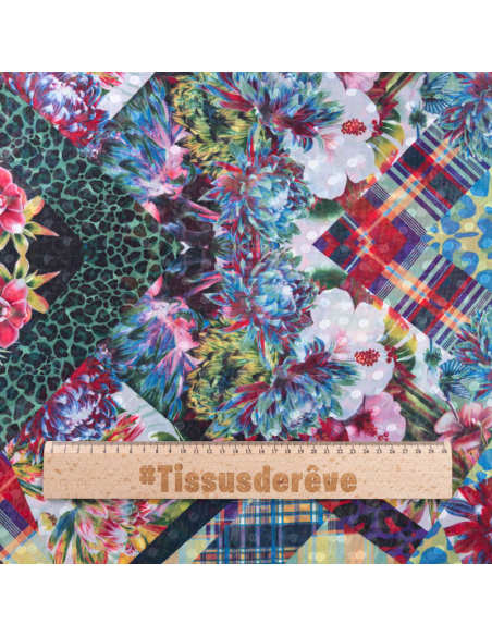 Mousseline jacquard – Patchwork floral multicolore