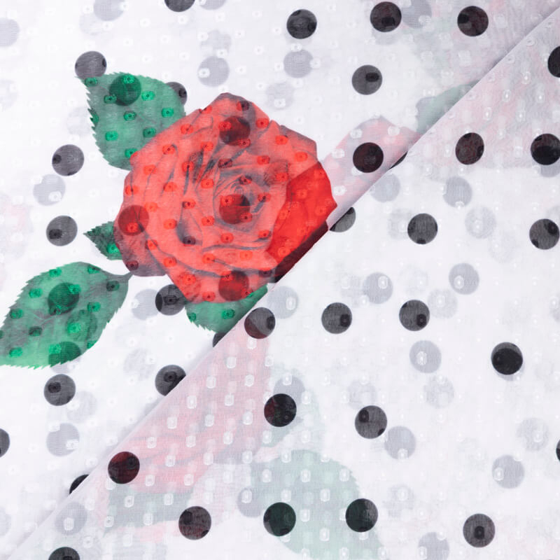 Mousseline jacquard – Roses rouges et...