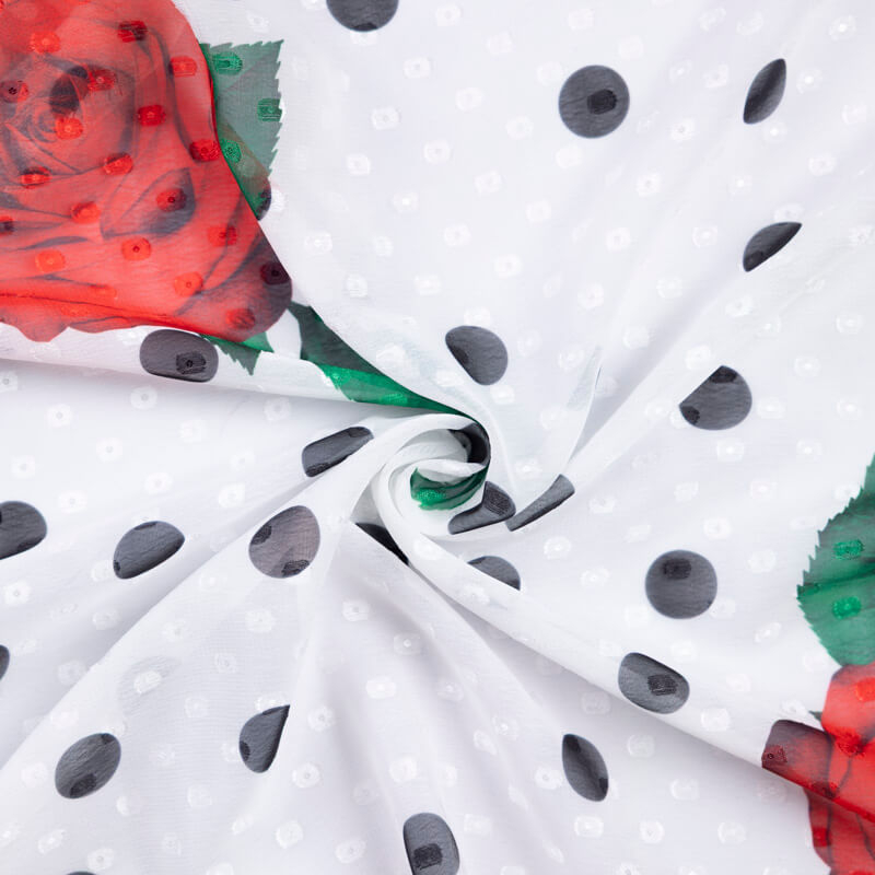 Mousseline jacquard – Roses rouges et...