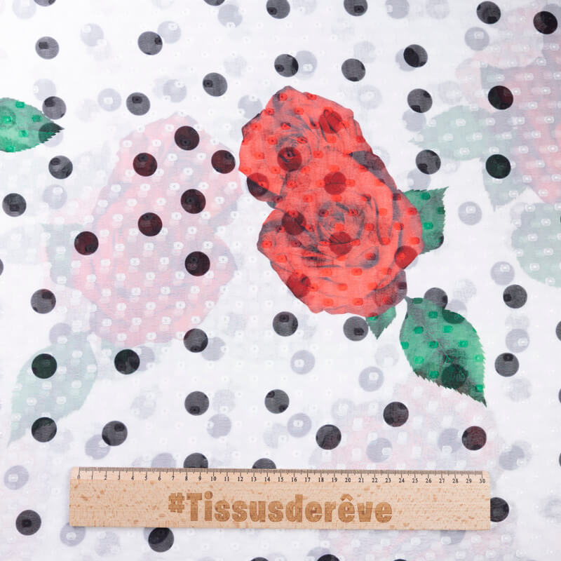 Mousseline jacquard – Roses rouges et...