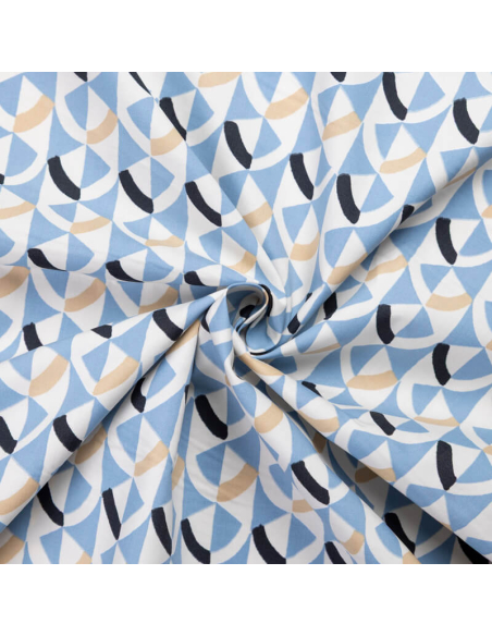Percale 100% coton peigné luxe - Géométrique bleu