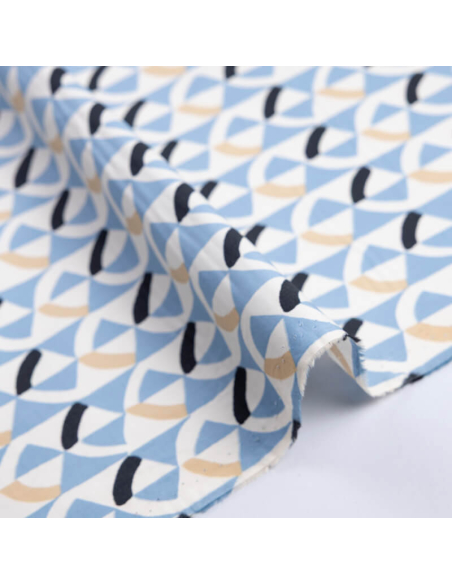 Percale 100% coton peigné luxe - Géométrique bleu