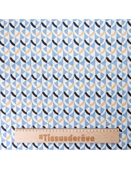 Percale 100% coton peigné luxe - Géométrique bleu