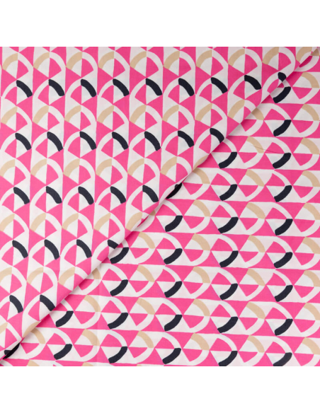 Percale 100% coton peigné luxe - Géométrique rose