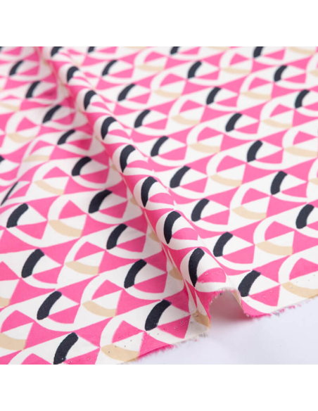 Percale 100% coton peigné luxe - Géométrique rose