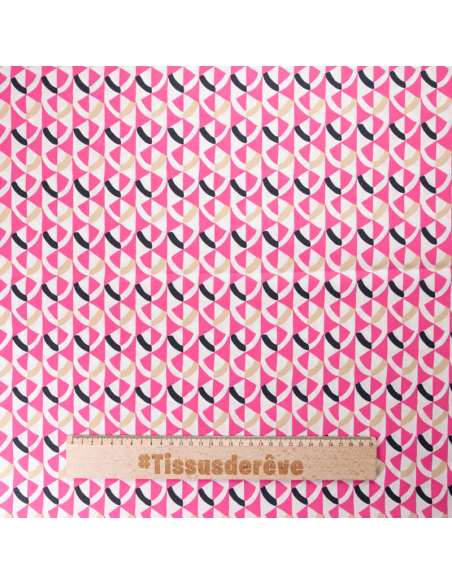 Percale 100% coton peigné luxe - Géométrique rose