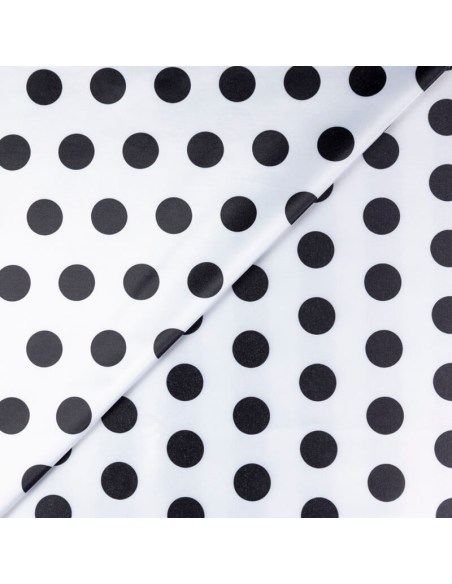 Satin coton & élasthanne – Pois noirs fond blanc