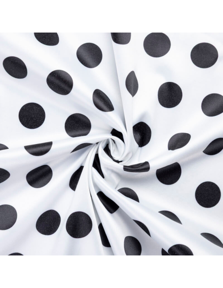 Satin coton & élasthanne – Pois noirs fond blanc