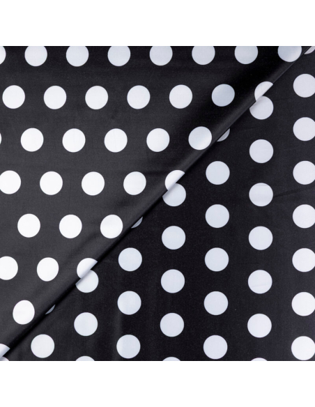 Satin coton & élasthanne - Pois blancs fond noir