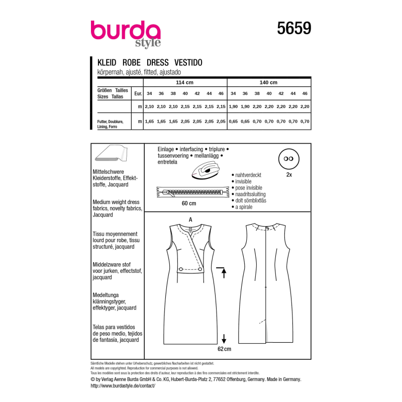 Patron Burda n°5659 – Robe femme...