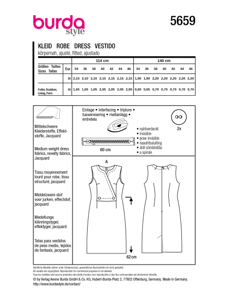 Patron Burda n°5659 – Robe femme ajustée style années 60