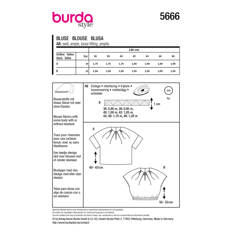 Patron Burda n°5666 – Blouses femme...