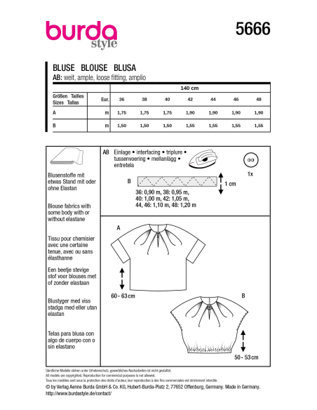 Patron Burda n°5666 – Blouses femme élégantes à plis décoratifs