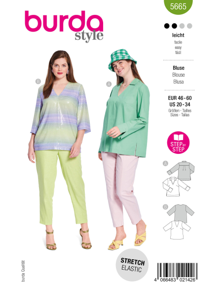Patron Burda n°5665 – Blouse femme élégante à col V et manches longues
