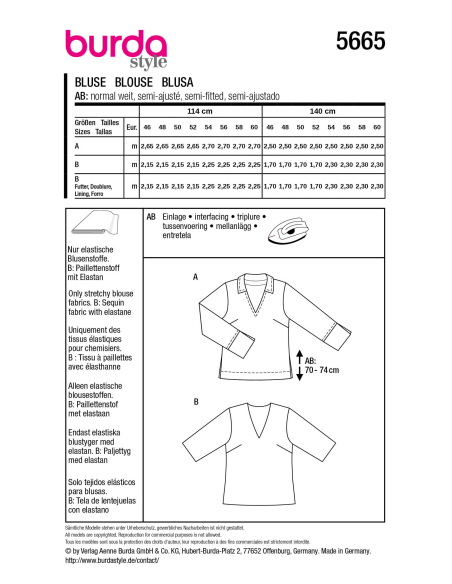 Patron Burda n°5665 – Blouse femme élégante à col V et manches longues