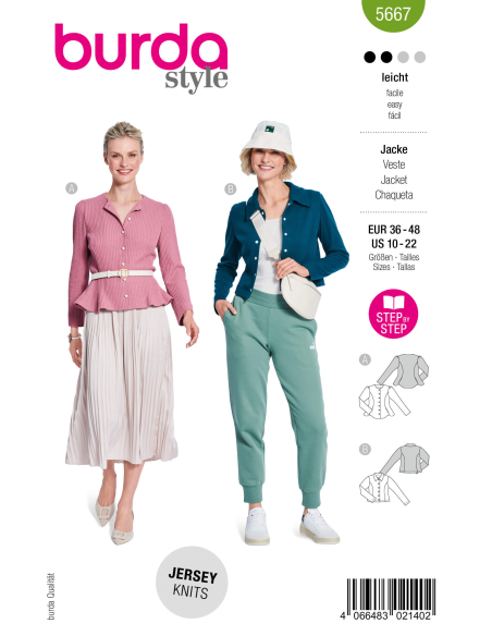 Patron Burda n°5667 – Cardigan femme élégant et veste en jersey
